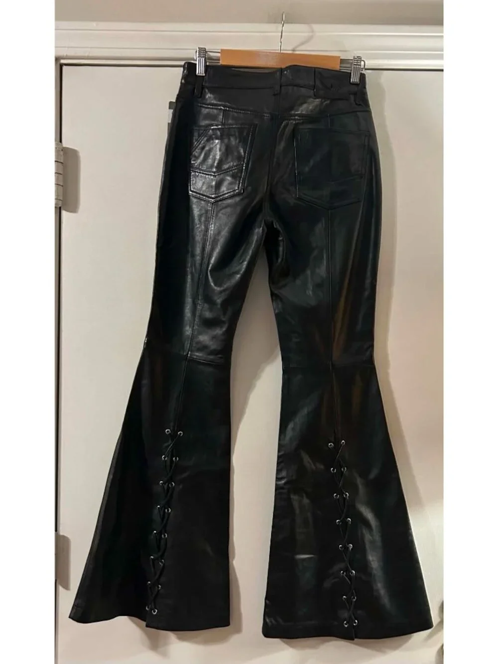 NWT $1k Zadig & Voltaire High Rise Lace Up Corset Flare Leather Pants Black Size